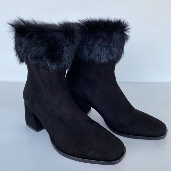 SCHUTZ Shoes - NIB SCHUTZ KETLYN RABBIT FUR SUEDE BLACK BOOTIE SZ 5.5B 6.5B 7.5B 8B 9.5B